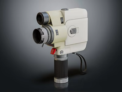Retro Design Digital Movie Camera With Dual Lens Beige Body And Black Strap 3d model