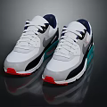 White Athletic Sneakers With Teal Side Panels Red Outsole Black Trim And White Shoelaces