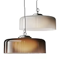 Modern Ceiling Light With White And Brown Glass Shade And Metal Chain