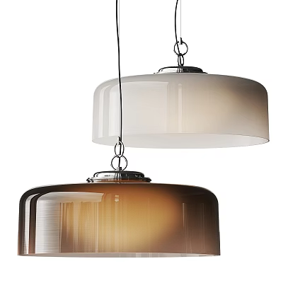 Modern Ceiling Light With White And Brown Glass Shade And Metal Chain 3d model