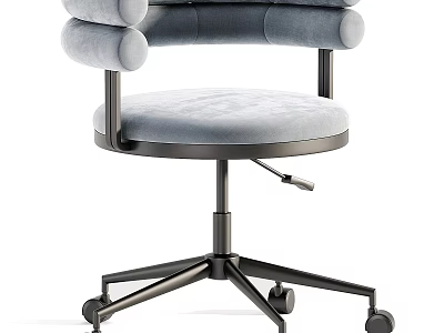 Comfortable Gray Upholstered Armchair With Modern Metal Frame And Wheeled Base 3d model