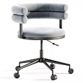 Comfortable Gray Upholstered Armchair With Modern Metal Frame And Wheeled Base