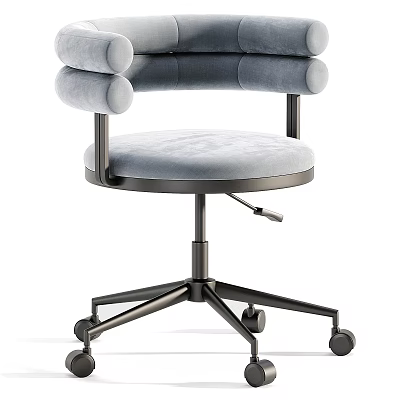 Comfortable Gray Upholstered Armchair With Modern Metal Frame And Wheeled Base 3d model