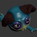 Cute 3D Cartoon Creature With Big Horns Blue Yellow Body Smiling Waving Hand