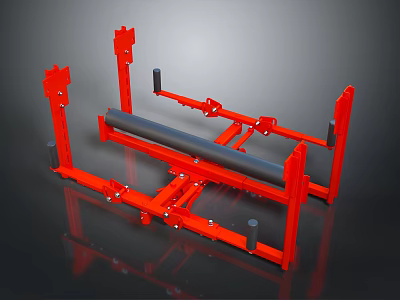 Red Industrial Mechanical Frame Structure With Black Roller And Components 3d model