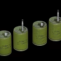 Four Green Cylindrical Military Weapons With Numbered Markings And Metal Caps