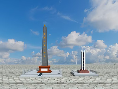 Two Monument Structures With Red Bases In Open Plaza Under Blue Sky 3d model