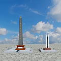 Two Monument Structures With Red Bases In Open Plaza Under Blue Sky 3d model