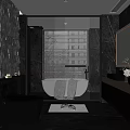 Modern Bathroom Interior Design With Black Stone Wall Bathtub Double Sinks And Grey Cabinets