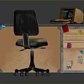 Wooden Office Desk With Chair Laptop And Sticky Notes On Drawers