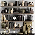 Modern Ceramic Vessels And Decorative Pieces On Shelves With Books And Various Styles