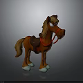 Cartoon Style Brown Horse Figure With Saddle Red Reins And White Hooves
