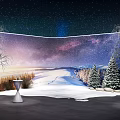 Starry Night Winter Landscape With Snow Covered Trees And White Tables