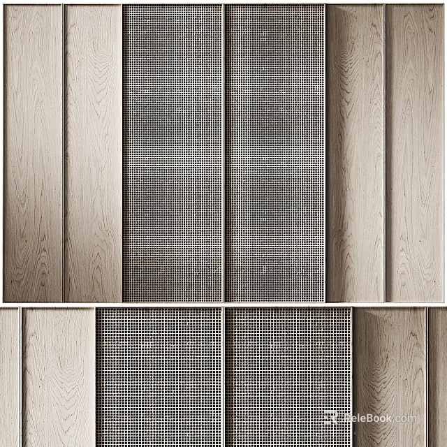 Modern Wooden Background Wall Design With Grid Pattern And Panel Details 3d model