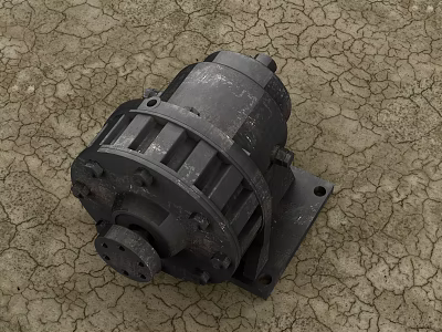 Industrial Equipment Heavy Duty Metal Gearbox Mechanical Component On Cracked Surface 3d model