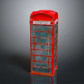 Classic Red Telephone Booth With Transparent Glass Panels And Vintage Design