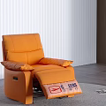 Orange Massage Chair With Armrest Pads Reclined Leg Rest EERS Logo White Blinds Wooden Floor