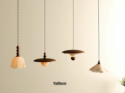 Modern Pendant Lights With Wooden Details And Petal Shaped Shades For Home Decor 3d model