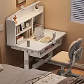 Modern Minimalist Bedroom White Desk And Grey Chair Set With Books Notebook Clock Decorative Items