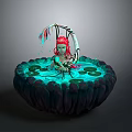 Red Haired Female Character In Glowing Pool With Lily Pads And Aquatic Creatures