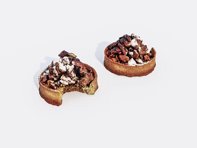 Walnut Tarts Topped With Powdered Sugar One Bitten On White Background 3d model