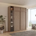 Modern Light Wood Wardrobe With Sliding Doors Open Shelves In Bright Sea View Room