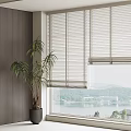 Modern Window Blinds In Living Room With Potted Plant And Lake View