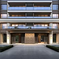 Modern Residential Main Entrance Gate With Stone Facade Glass Doors And Landscaped Path