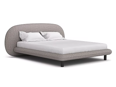 Stylish Modern Double Bed With Curved Gray Fabric Headboard White Mattress And Black Legs 3d model