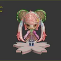 Child Doll With Light Blue Hair Pink Flower Accessories Pink Dress On Petal Base