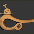 Wooden Sculpture Carving With Curved Spiral Design And Small Bird Figure On Top