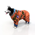 Dog In Orange Spacesuit With Straps And Emblem Patches Standing On White Background