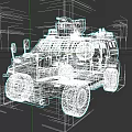 Gray Military Armored Vehicle With Large Tires And Roof Mounted Weapon System