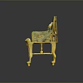 Golden Ornate Chair With Ancient Figural Motifs And Colorful Decorations