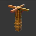 Handcrafted Wooden Pillar With Cross Shaped Top And Natural Wood Finish