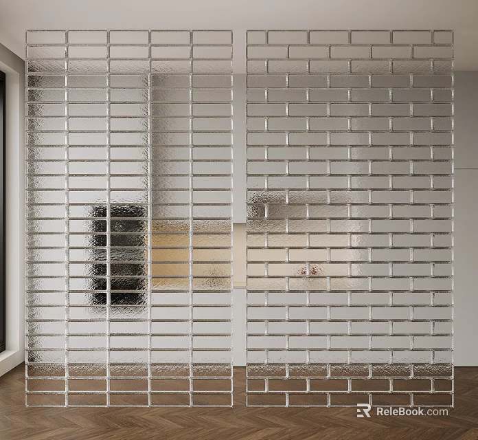 Modern Glass Brick Partition For Interior Space Separation And Decor 3d model 