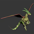 Green Red Winged Horned Fantasy Pterosaur Game Movie Character
