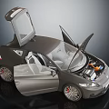 Modern Car With Open Doors Hood And Detailed Interior Engine Compartment