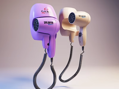 Stylish Purple and Beige Hair Dryers with Coiled Cords for Daily Household Use 3d model