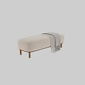 Beige Linen Sofa Bench With Gray Knit Throw And Wooden Legs