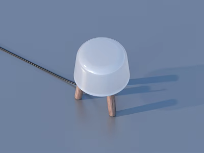 Modern Table Lamp With White Round Shade And Wooden Legs Design 3d model