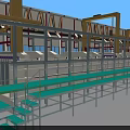 Industrial Equipment Automated Production Line With Yellow Frames Green Conveyor Belts And Processing Units