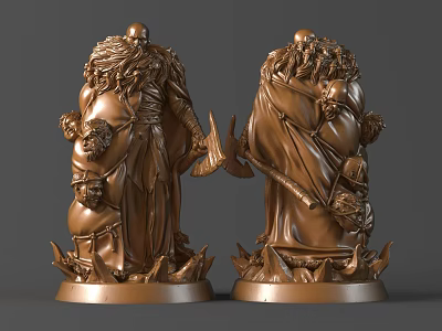 Detailed Bronze Sculpture Carving of Human Figure With Cloak Weapon and Decorative Base 3d model