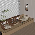 Modern Medieval Bay Window Cabinet Tatami Tea Room Japanese Tea Table Gobang Venetian Curtain Bay Window Cushion Bay Window Cushion Bay Window Cushion Bay Window 3d model