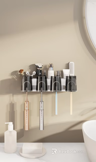 Practical Wall Mounted Daily Washing Essentials Rack With Toothbrushes And Cups 3d model 