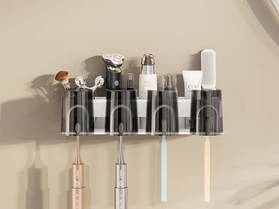 Practical Wall Mounted Daily Washing Essentials Rack With Toothbrushes And Cups 3d model