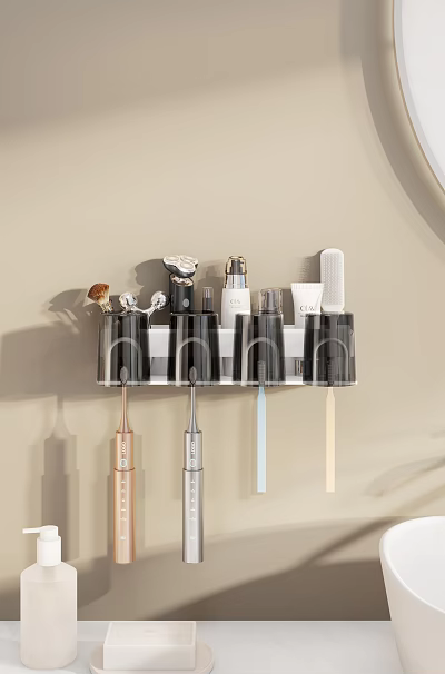 Practical Wall Mounted Daily Washing Essentials Rack With Toothbrushes And Cups 3d model