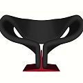 Modern Curved Back Accent Chair With Black Upholstery And Red Base Design