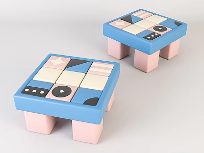 Children's cartoon wooden stool 3D model 3d model