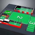 Sports Fitness Training Facility With Green Turf Red Structures Numbered Sections And Letter Marked Zones